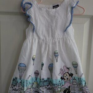 Disney Minnie Mouse Dress White with ruffle pom pom sleeves 2T